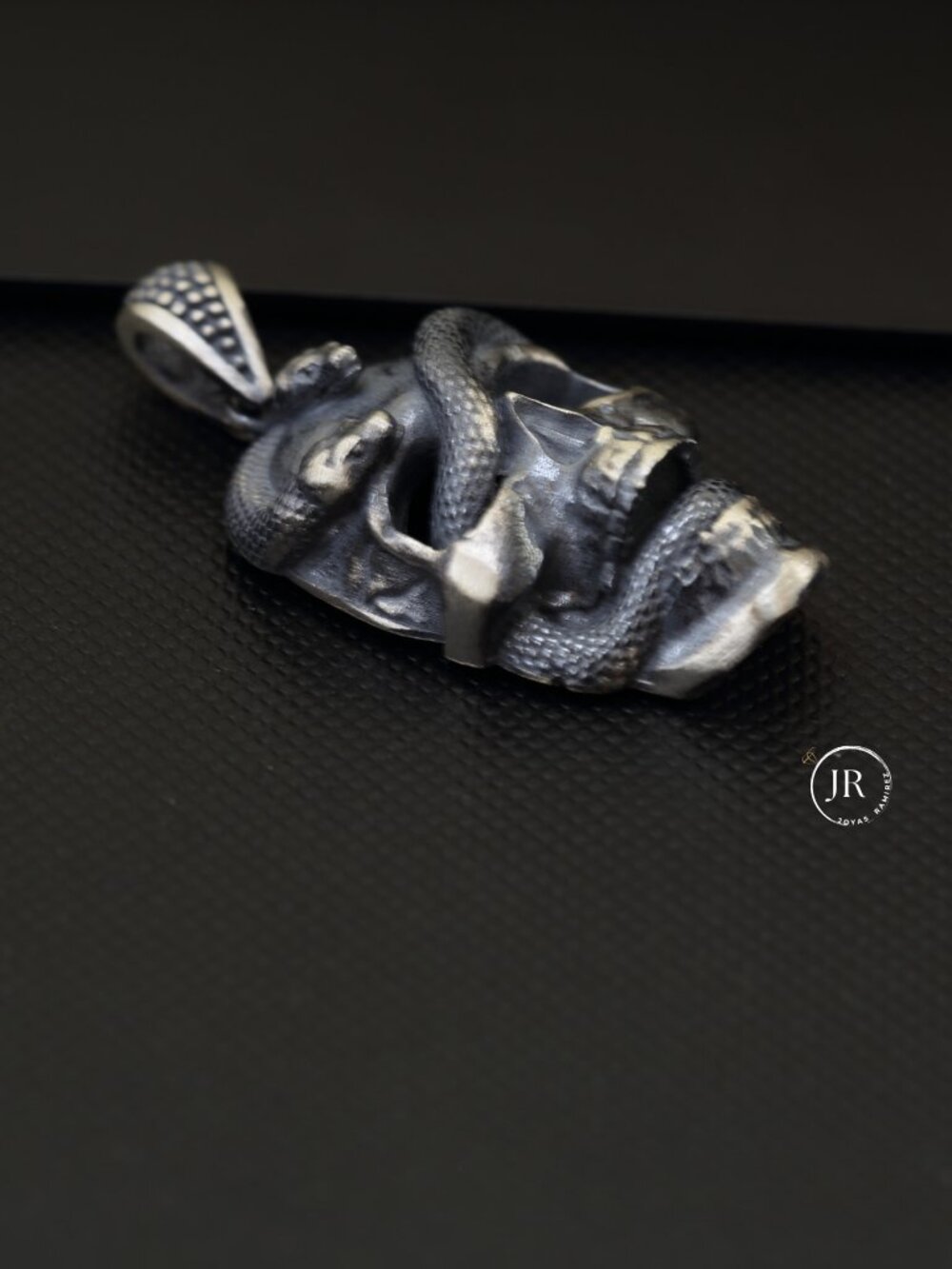 Skull & Snake Pendant • .925 Sterling Silver • Detailed Oxidized Antique Finish - Picture 3 of 10
